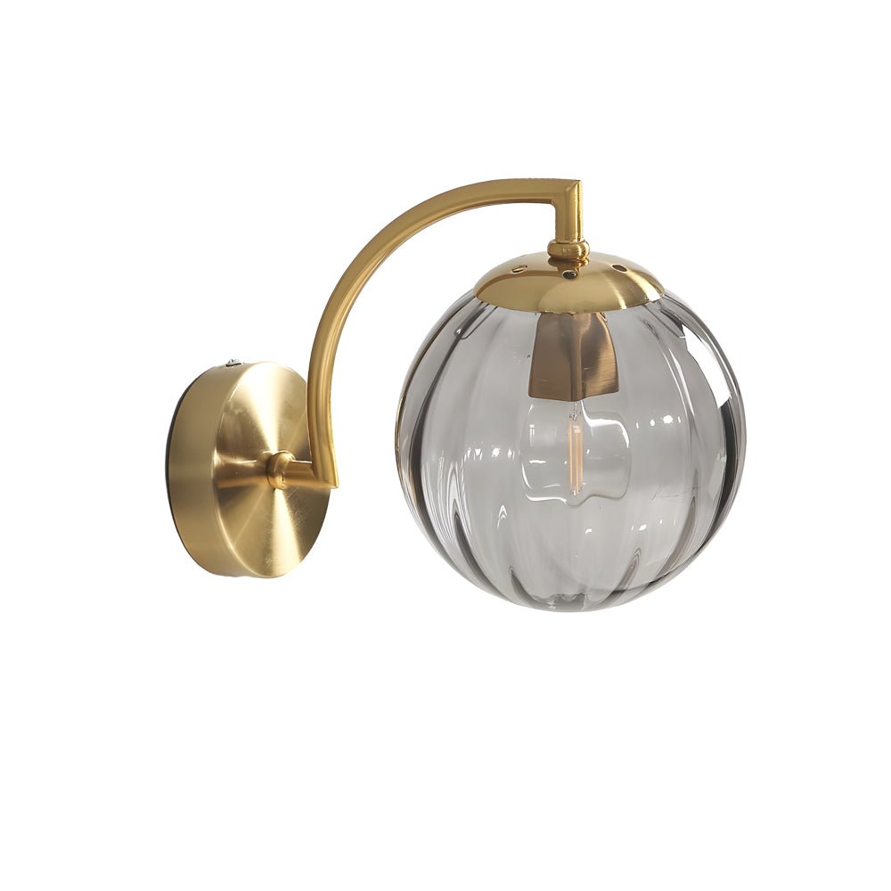 1 - Light Curved Arm Wall Sconce with Ball Rib Glass Ball Shade
