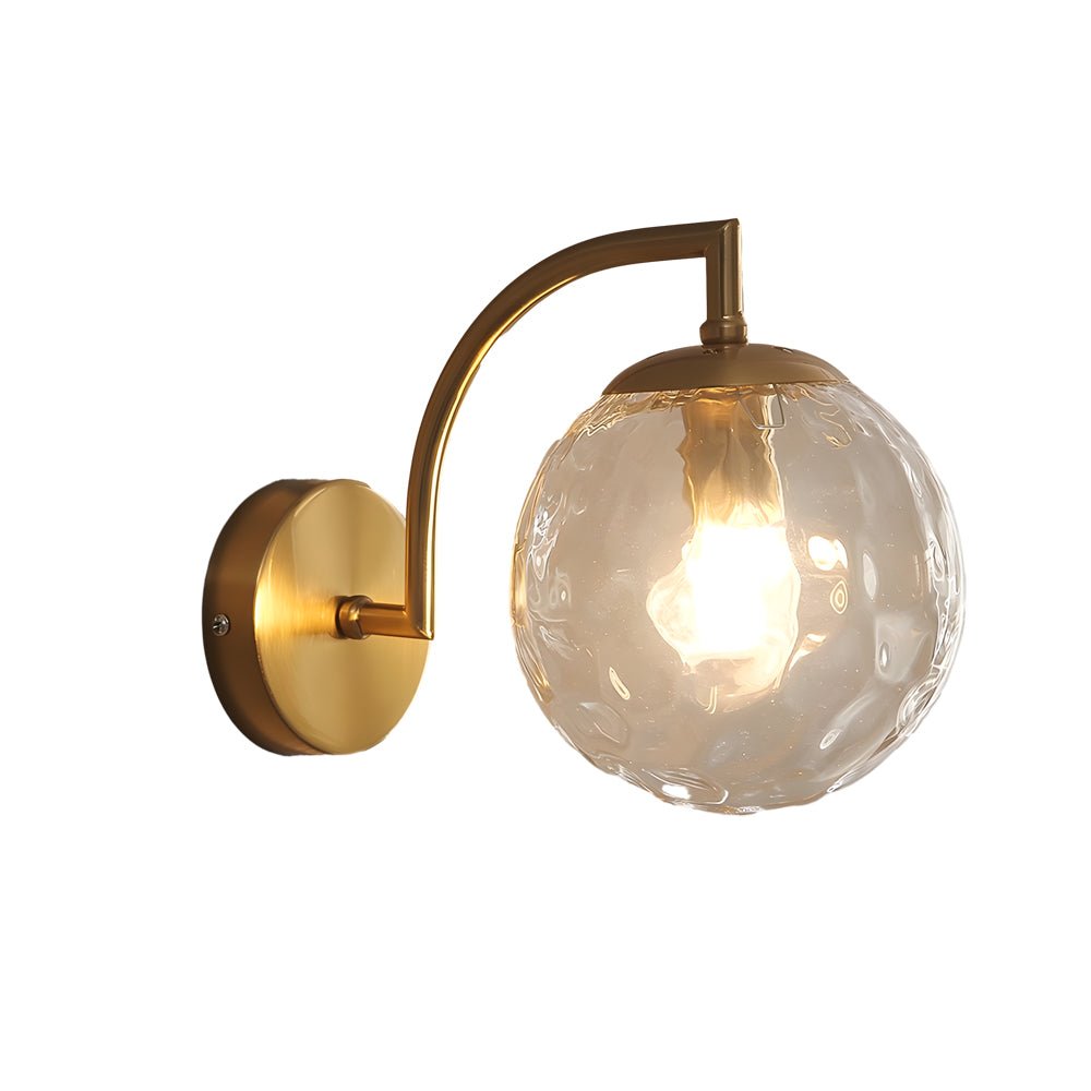 1 - Light Curved Arm Wall Sconce with Ball Rib Glass Ball Shade