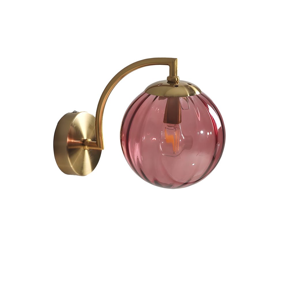 1 - Light Curved Arm Wall Sconce with Ball Rib Glass Ball Shade