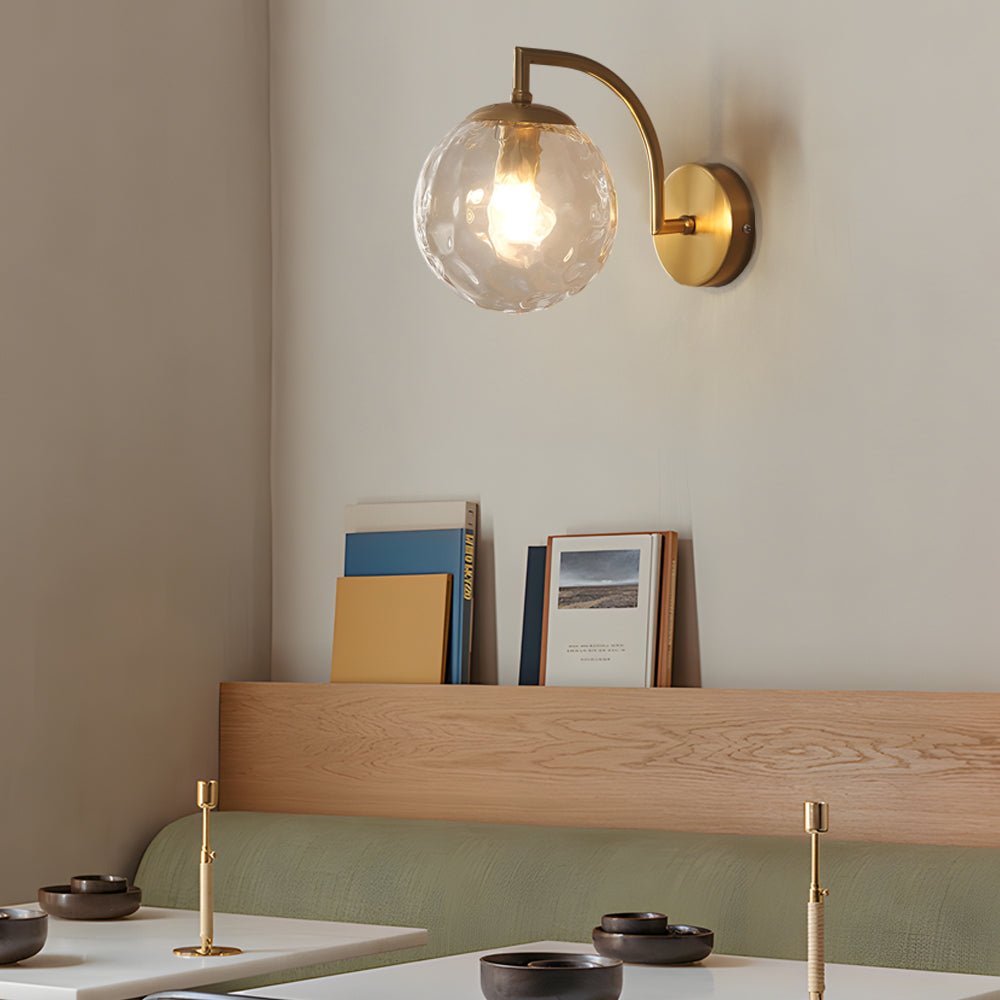 1 - Light Curved Arm Wall Sconce with Ball Rib Glass Ball Shade