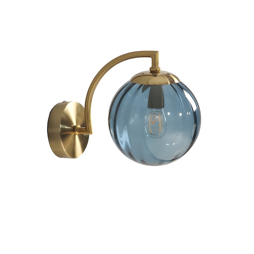 1 - Light Curved Arm Wall Sconce with Ball Rib Glass Ball Shade