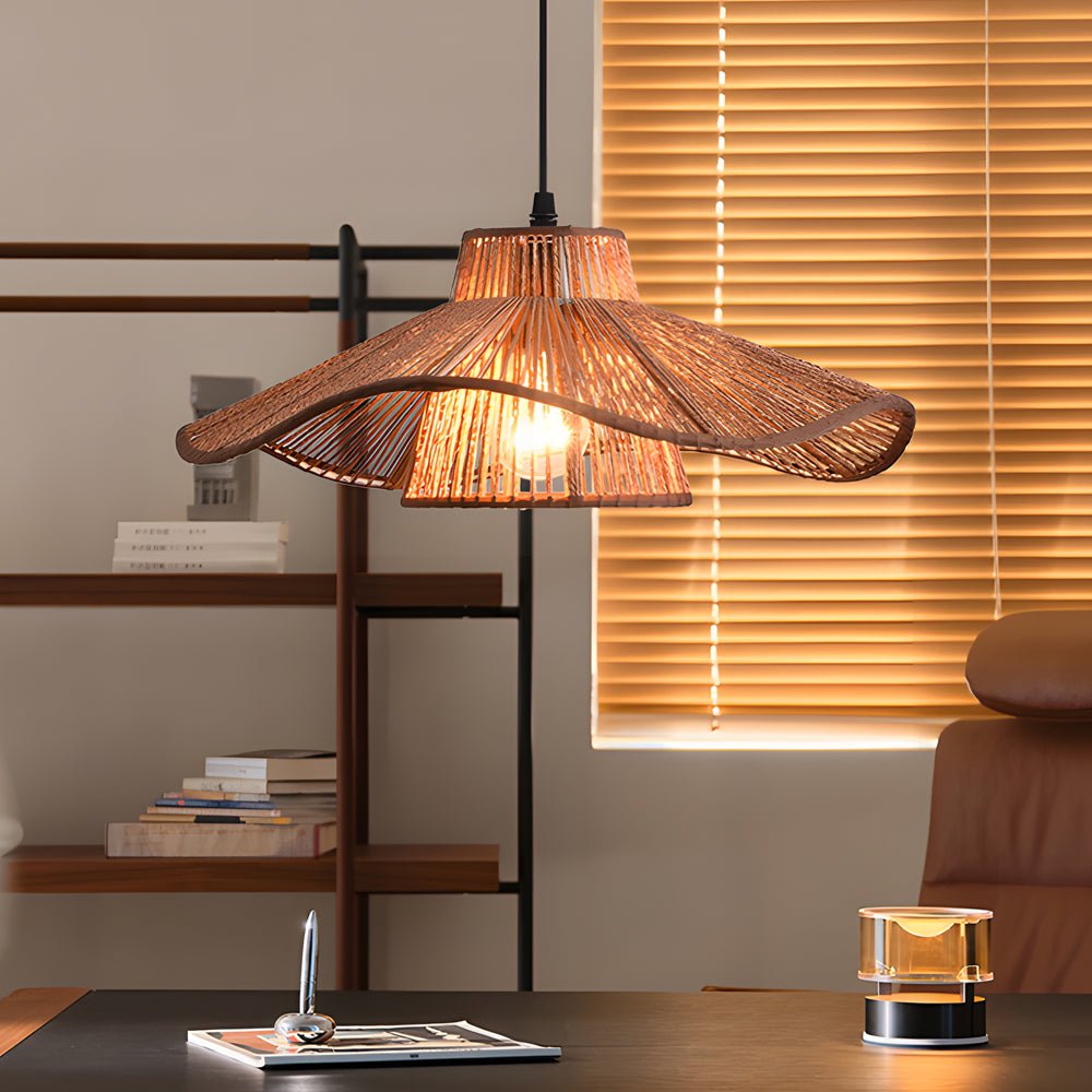 1 - Light Double Layer Hemp Rope Weaving Umbrella Pendant Light Kitchen Pendant Ceiling Lighting