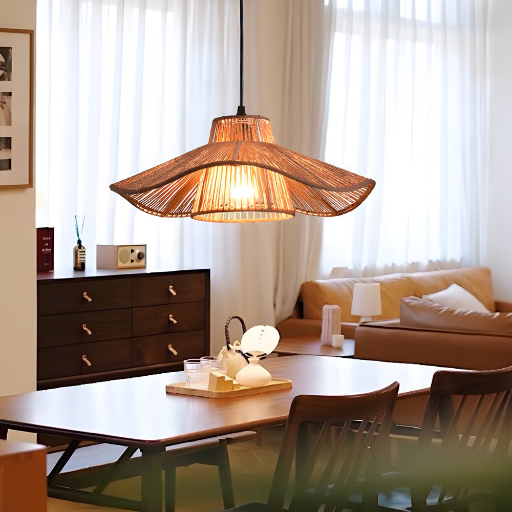 1 - Light Double Layer Hemp Rope Weaving Umbrella Pendant Light Kitchen Pendant Ceiling Lighting