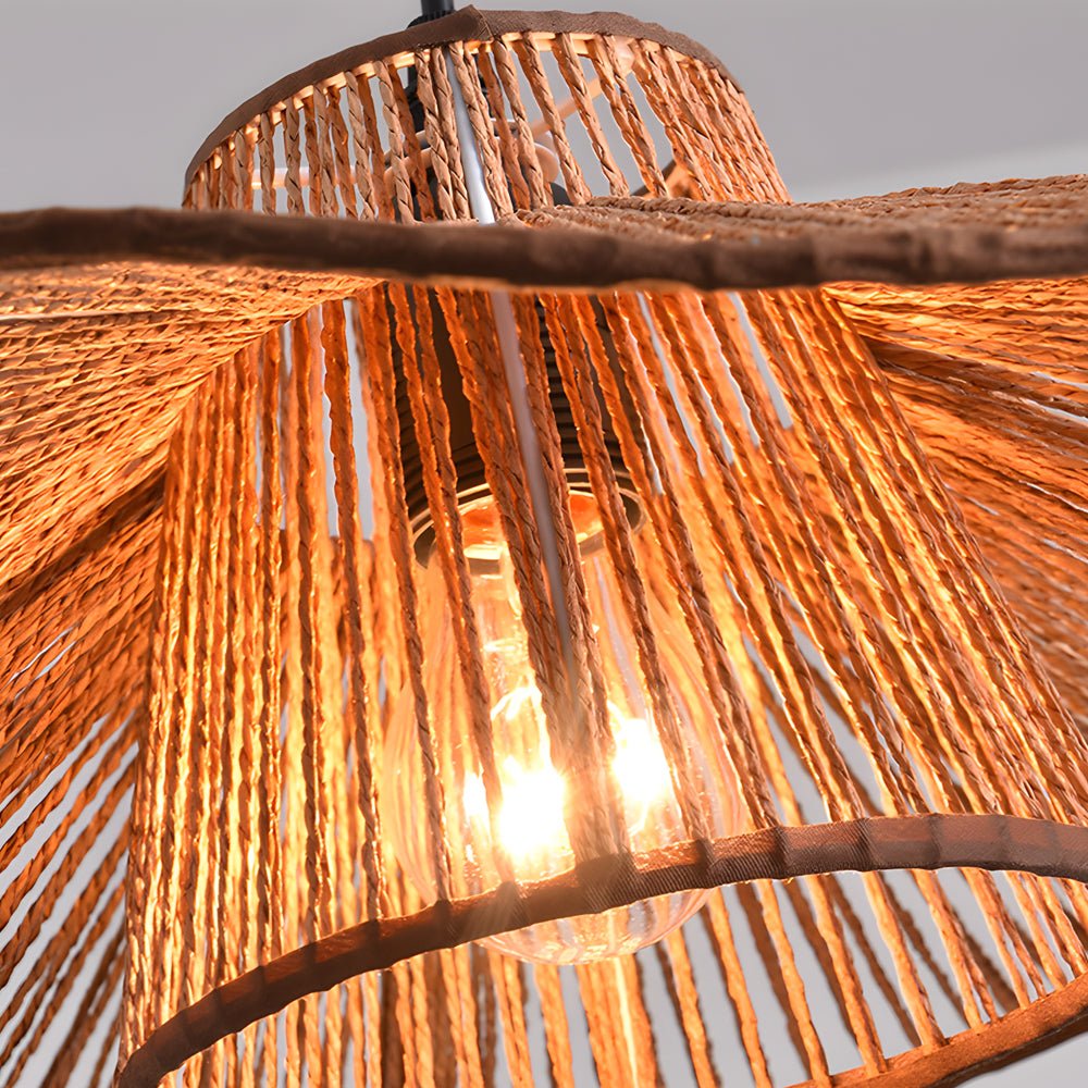 1 - Light Double Layer Hemp Rope Weaving Umbrella Pendant Light Kitchen Pendant Ceiling Lighting
