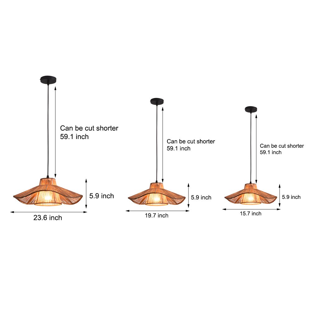 1 - Light Double Layer Hemp Rope Weaving Umbrella Pendant Light Kitchen Pendant Ceiling Lighting