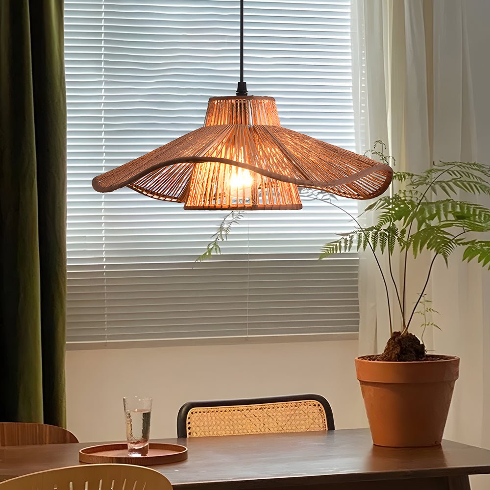 1 - Light Double Layer Hemp Rope Weaving Umbrella Pendant Light Kitchen Pendant Ceiling Lighting