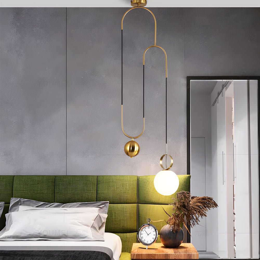 1 - Light Gold Hanging Opal Glass Globe Pendant Light