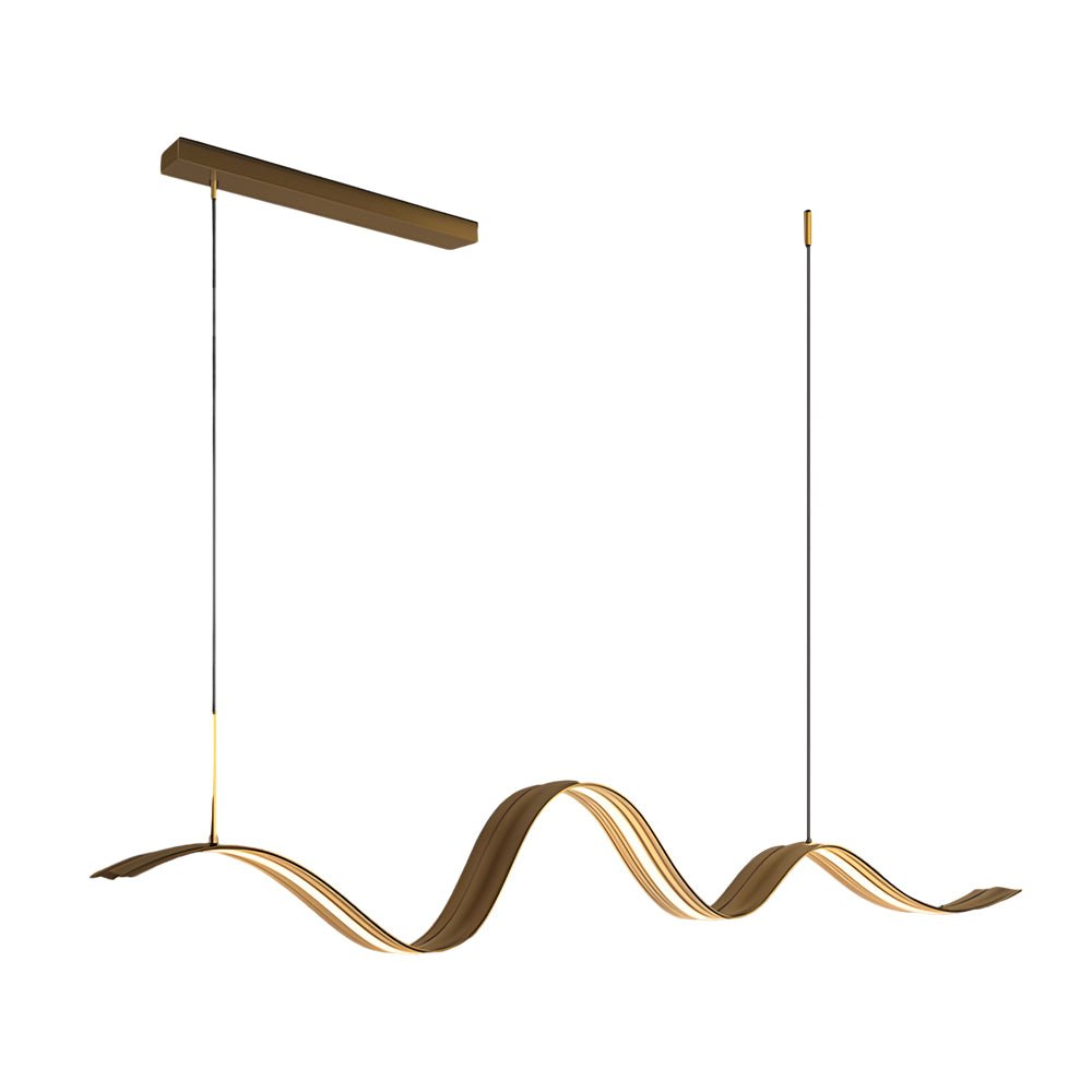 1 - Light Linear LED Brass Elegant Flow Wave Pendant Light for Kitchen Island