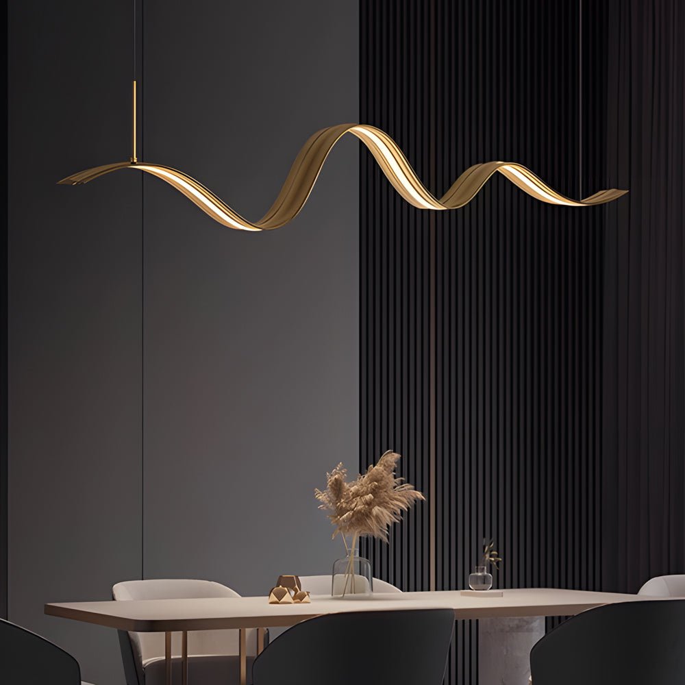 1 - Light Linear LED Brass Elegant Flow Wave Pendant Light for Kitchen Island