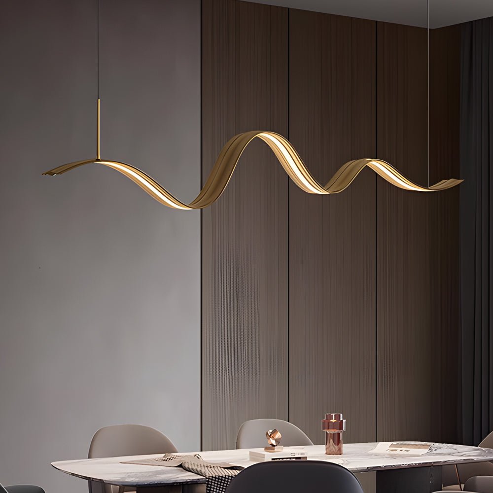 1 - Light Linear LED Brass Elegant Flow Wave Pendant Light for Kitchen Island