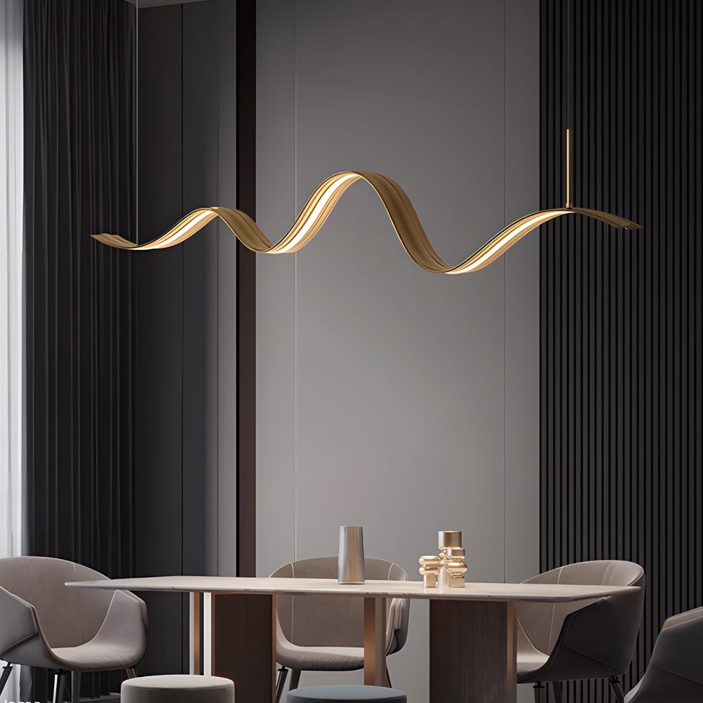 1 - Light Linear LED Brass Elegant Flow Wave Pendant Light for Kitchen Island