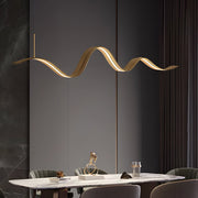 1 - Light Linear LED Brass Elegant Flow Wave Pendant Light for Kitchen Island
