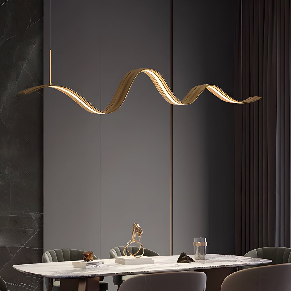 1 - Light Linear LED Brass Elegant Flow Wave Pendant Light for Kitchen Island