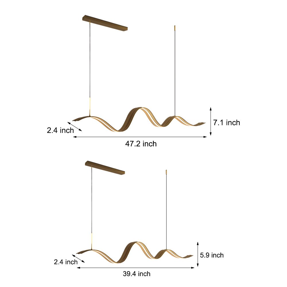 1 - Light Linear LED Brass Elegant Flow Wave Pendant Light for Kitchen Island