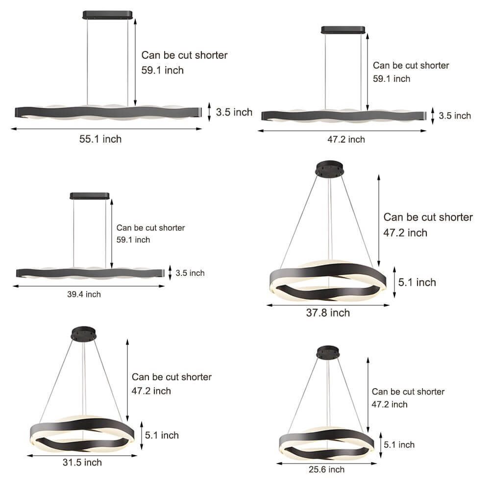 1 - Light Linear Wavy Round LED Pendant Light