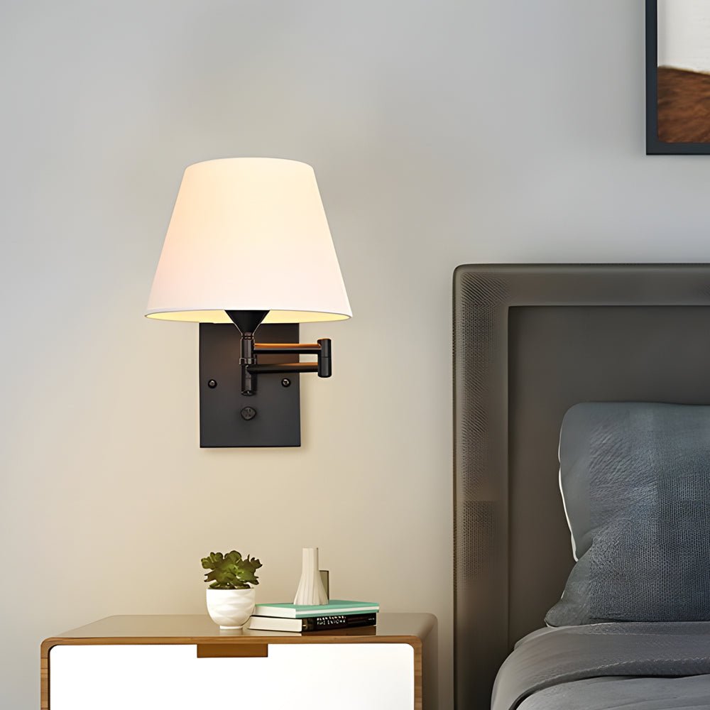 1 - Light Linen/Brown/White Plug - In Swing Arm Wall Lamp with Linen Shade