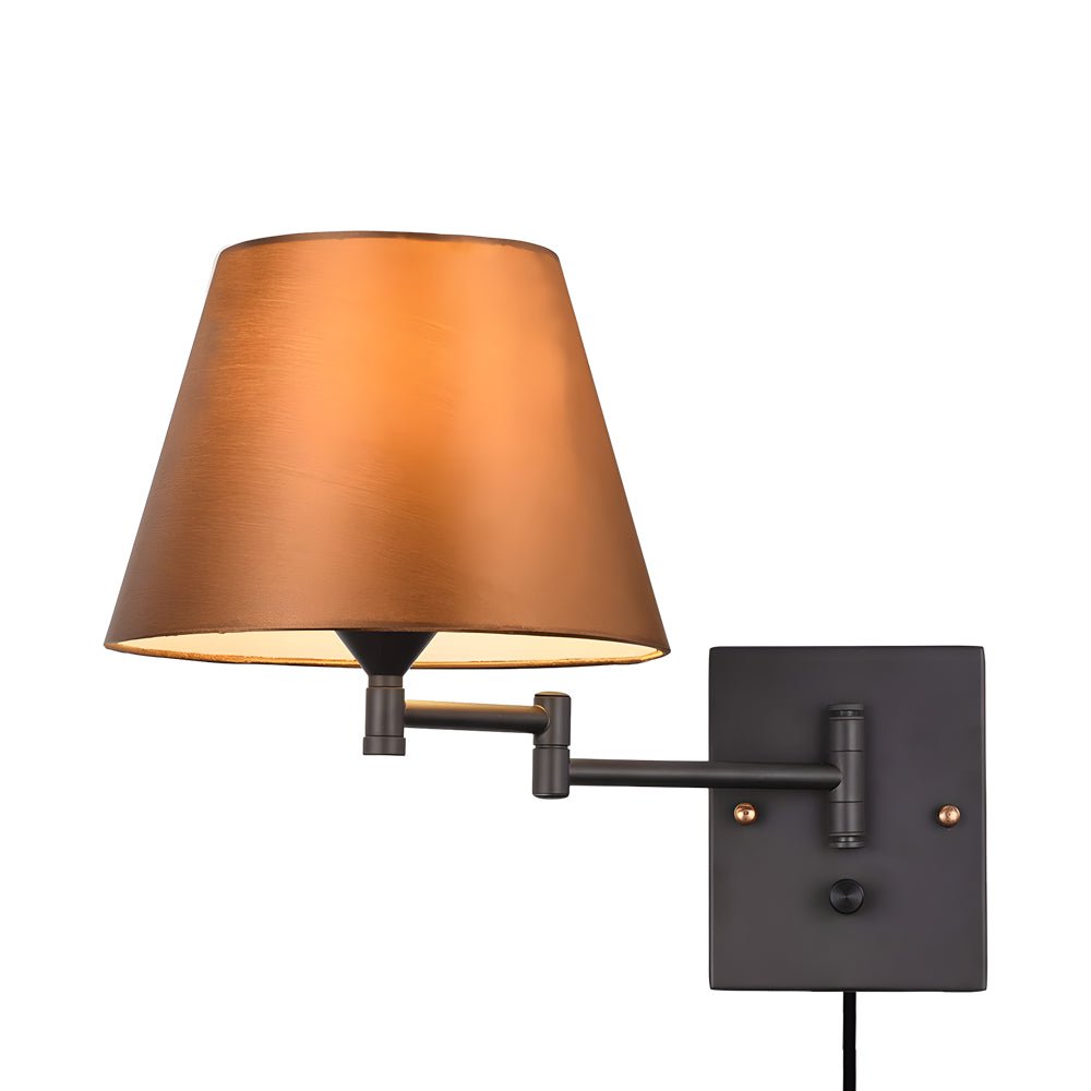 1 - Light Linen/Brown/White Plug - In Swing Arm Wall Lamp with Linen Shade