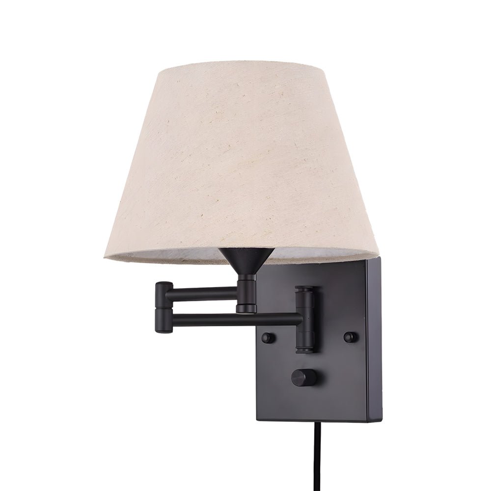 1 - Light Linen/Brown/White Plug - In Swing Arm Wall Lamp with Linen Shade