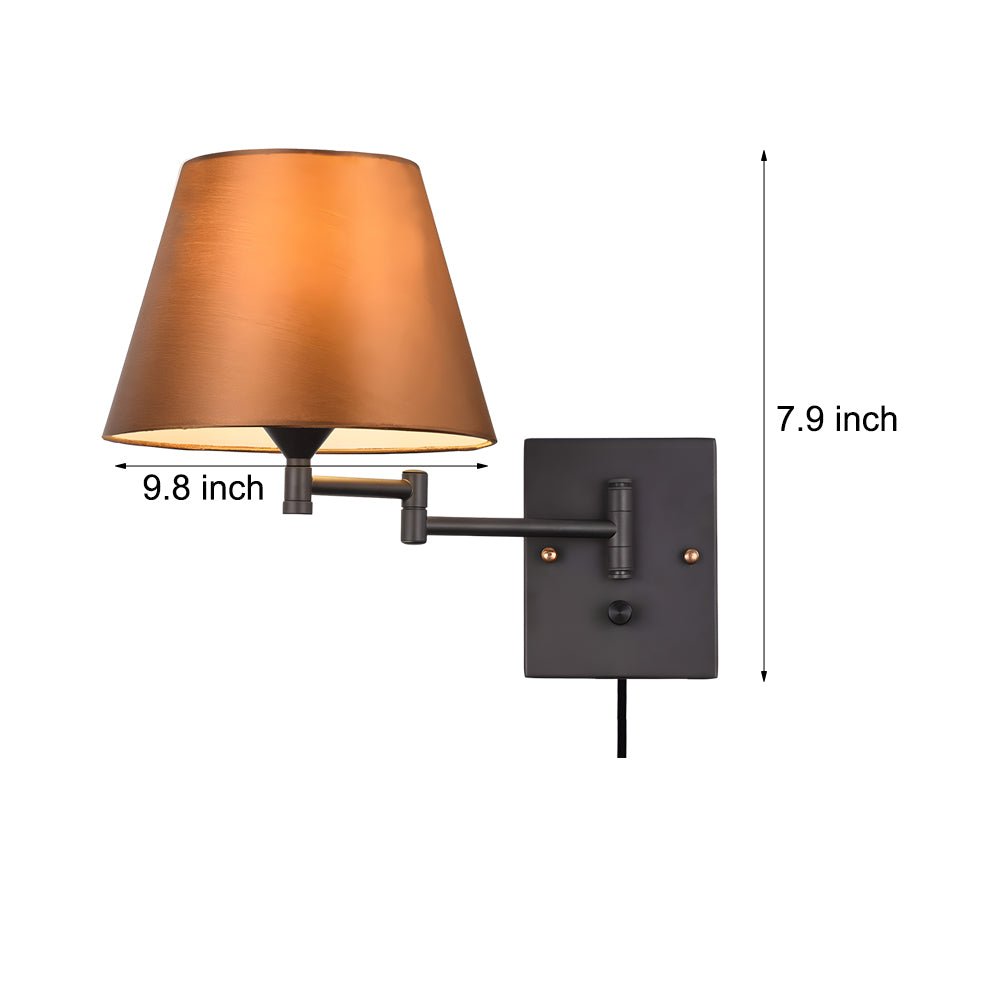 1 - Light Linen/Brown/White Plug - In Swing Arm Wall Lamp with Linen Shade