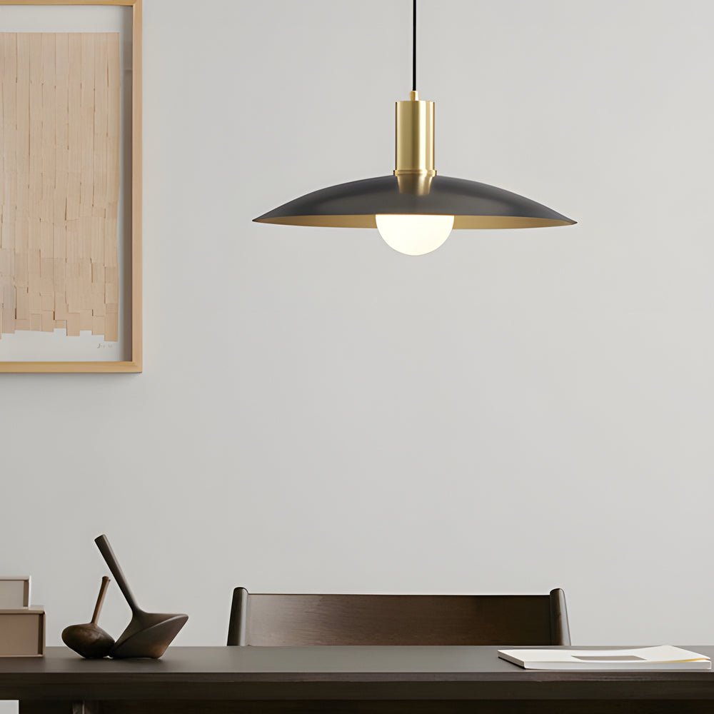 1 - Light Mid - Century Brass Flared Pendant Light with White Glass Shade