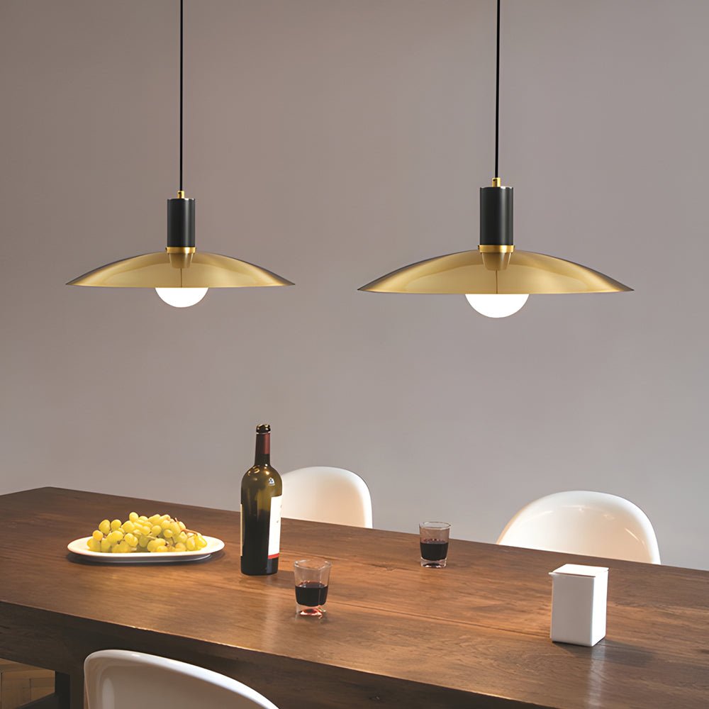 1 - Light Mid - Century Brass Flared Pendant Light with White Glass Shade