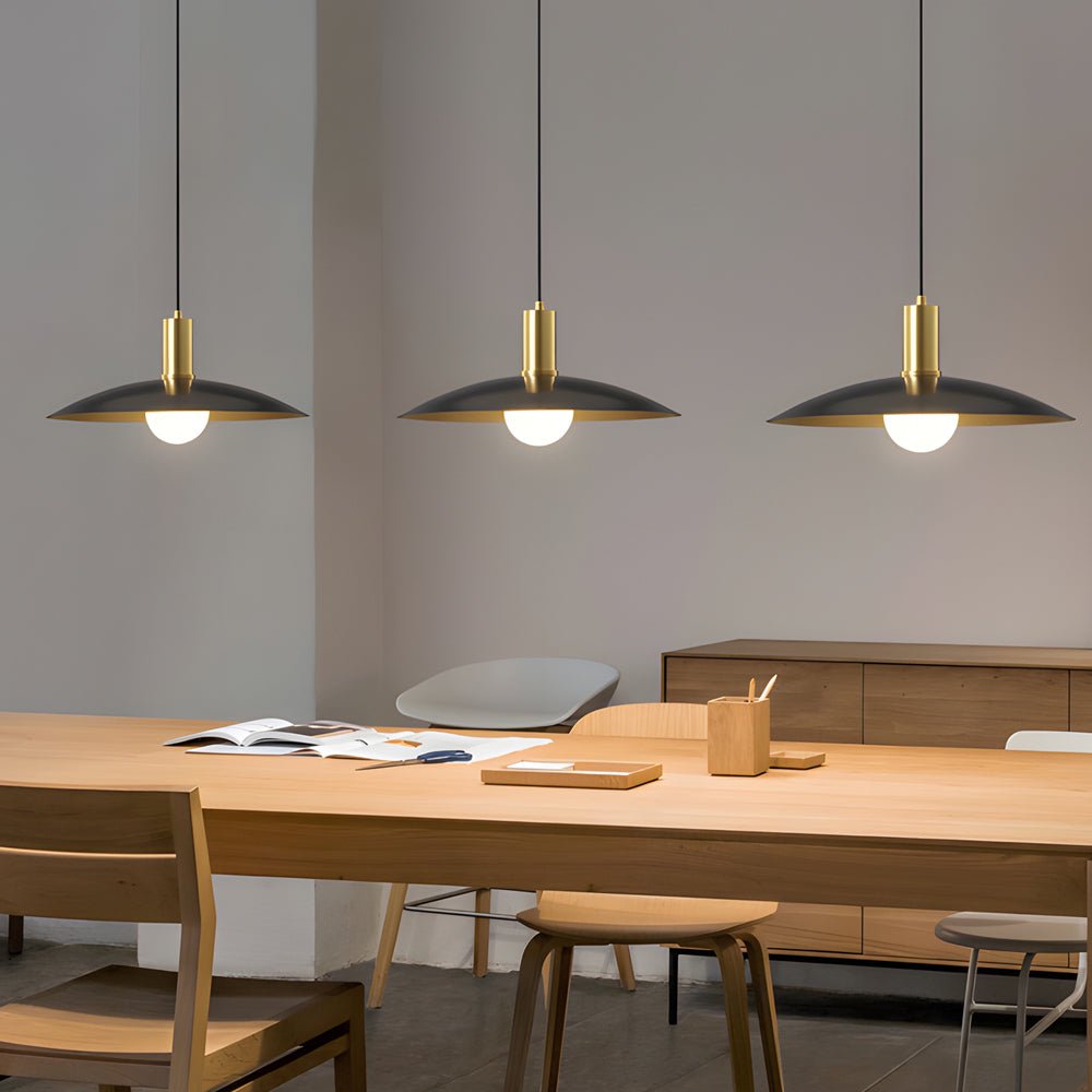 1 - Light Mid - Century Brass Flared Pendant Light with White Glass Shade