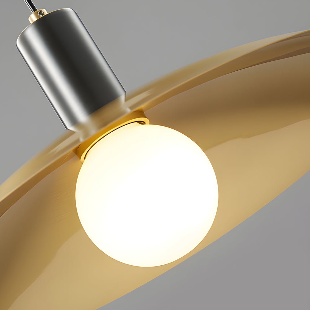 1 - Light Mid - Century Brass Flared Pendant Light with White Glass Shade