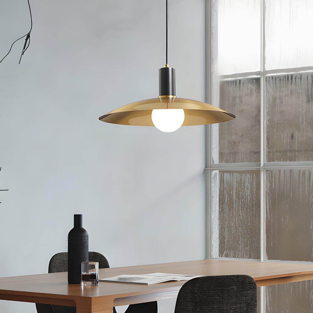1 - Light Mid - Century Brass Flared Pendant Light with White Glass Shade