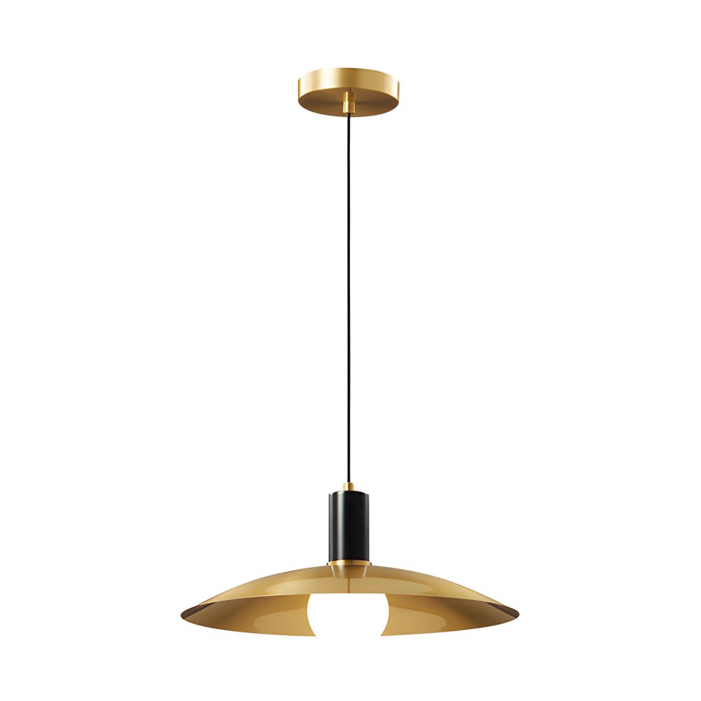 1 - Light Mid - Century Brass Flared Pendant Light with White Glass Shade