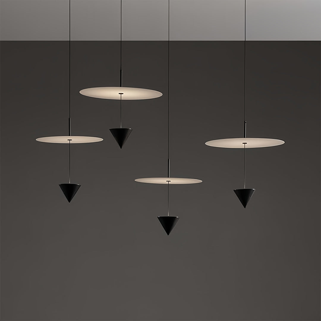Close-up detail of 1 light pendant showing black conical shade with premium finish and craftsmanship
