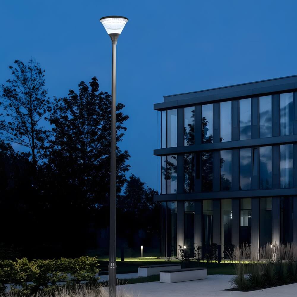 1 - Light Round Solar LED Outdoor Lamp Post in Black