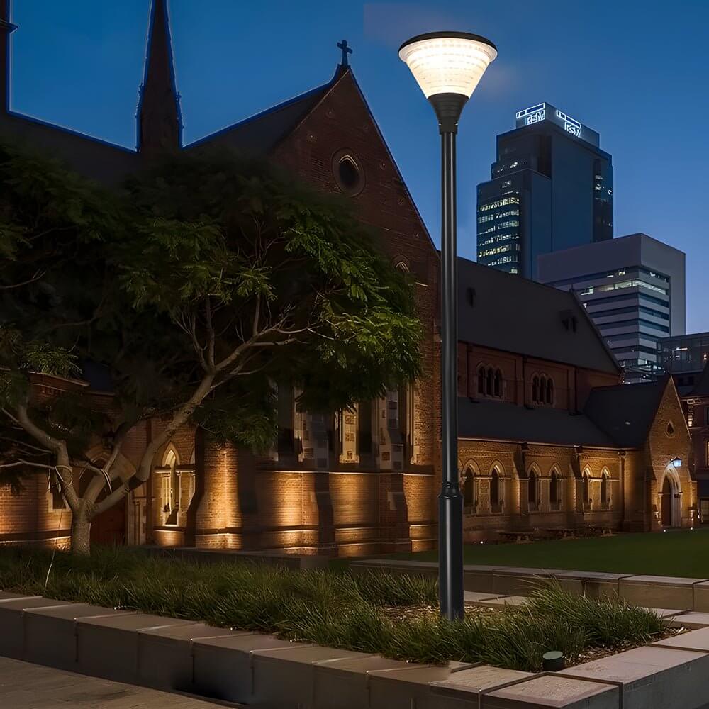 1 - Light Round Solar LED Outdoor Lamp Post in Black