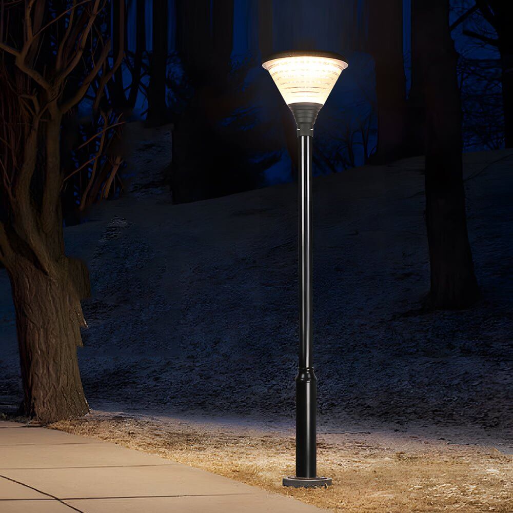 1 - Light Round Solar LED Outdoor Lamp Post in Black