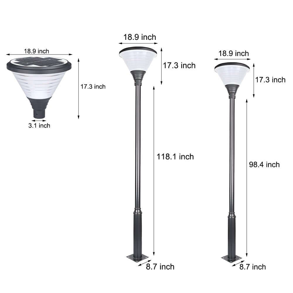 1 - Light Round Solar LED Outdoor Lamp Post in Black