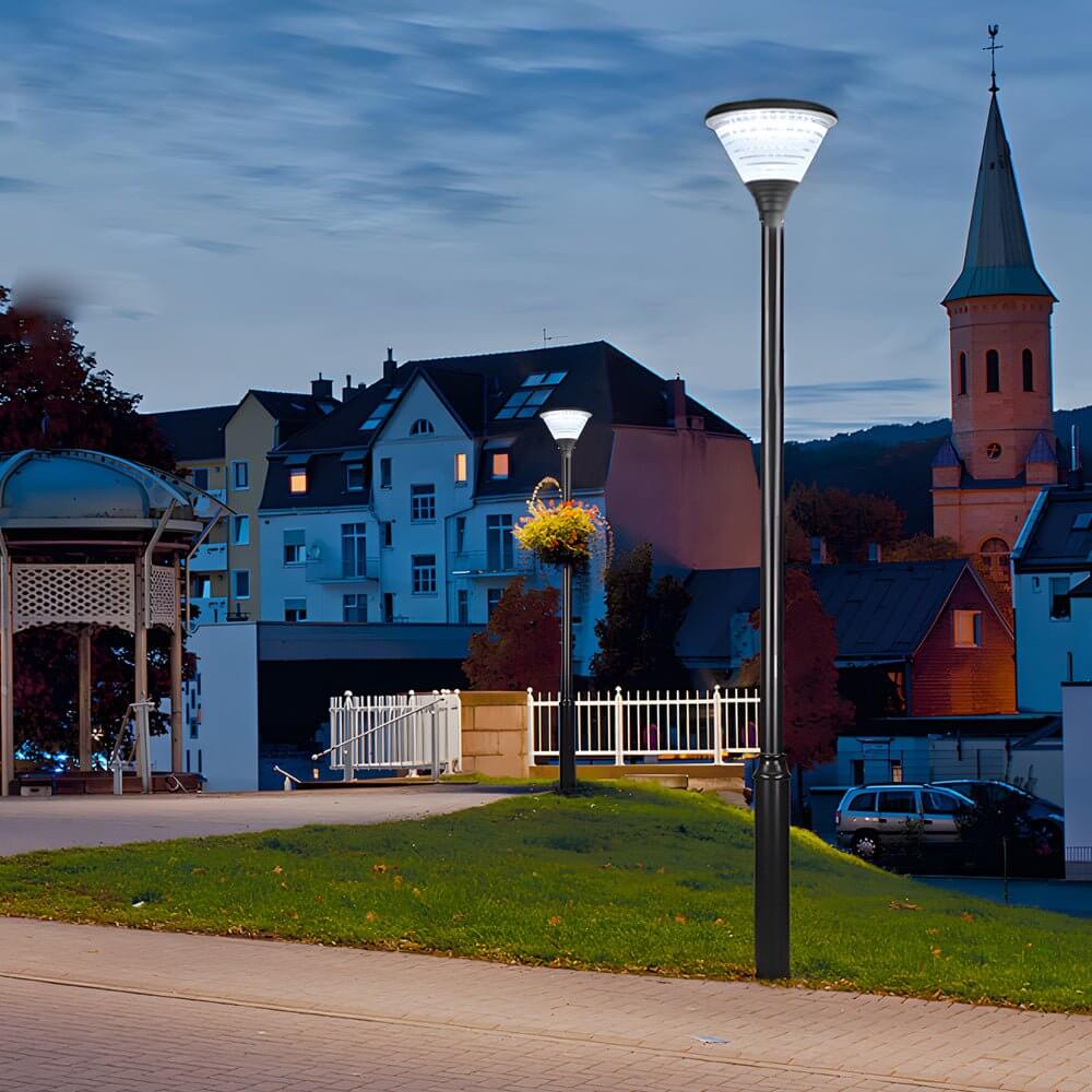 1 - Light Round Solar LED Outdoor Lamp Post in Black