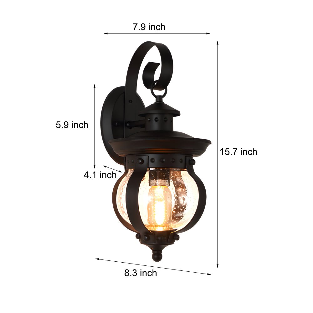 1 - Light Seeded Glass Globe LED Outdoor Wall Lantern with Curved Arm