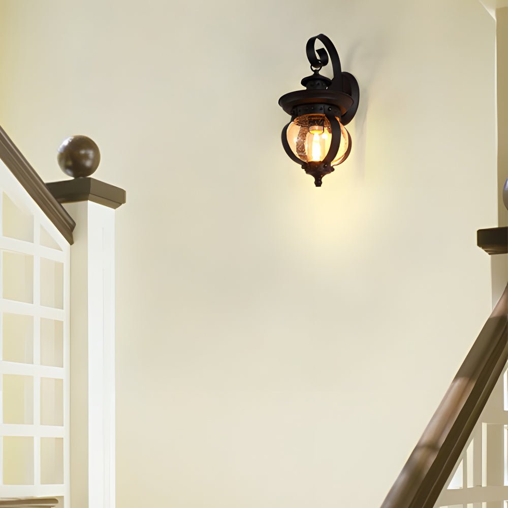 1 - Light Seeded Glass Globe LED Outdoor Wall Lantern with Curved Arm