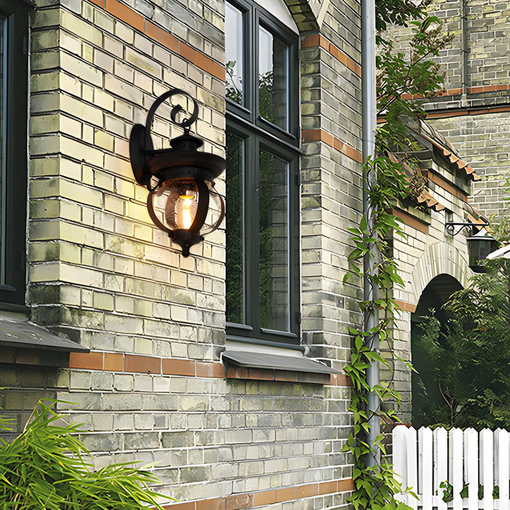 1 - Light Seeded Glass Globe LED Outdoor Wall Lantern with Curved Arm