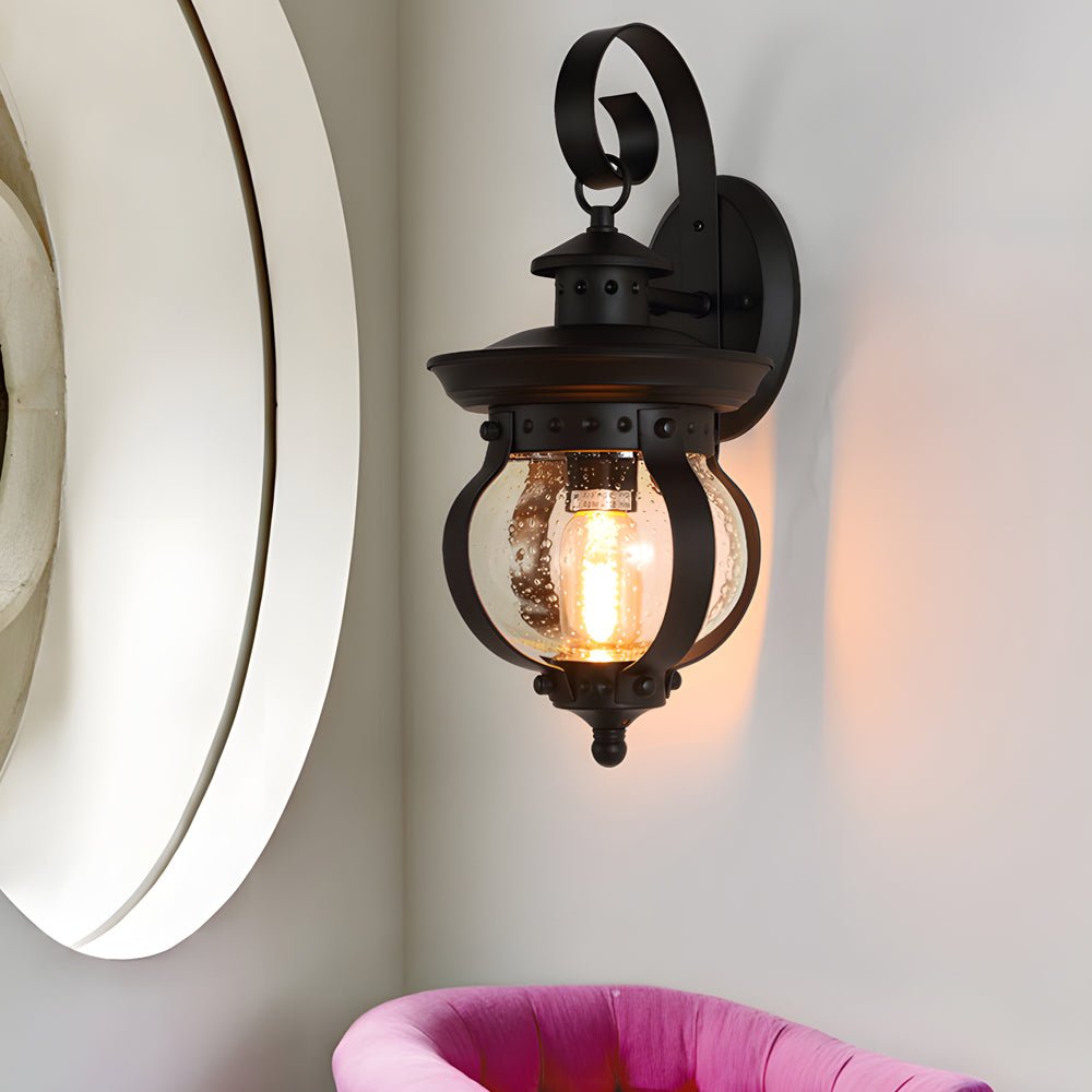 1 - Light Seeded Glass Globe LED Outdoor Wall Lantern with Curved Arm