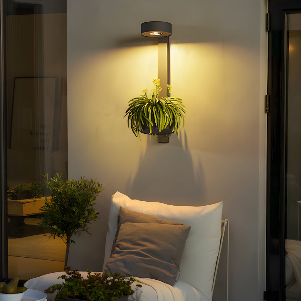 1 - Light Solar Wall Mounted Plant Stand Outdoor Wall Light with Planter