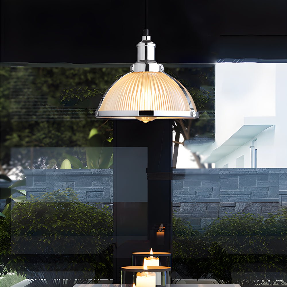 1 - Light Striped Glass Shade Tungsten Wire 40W Pendant Lights