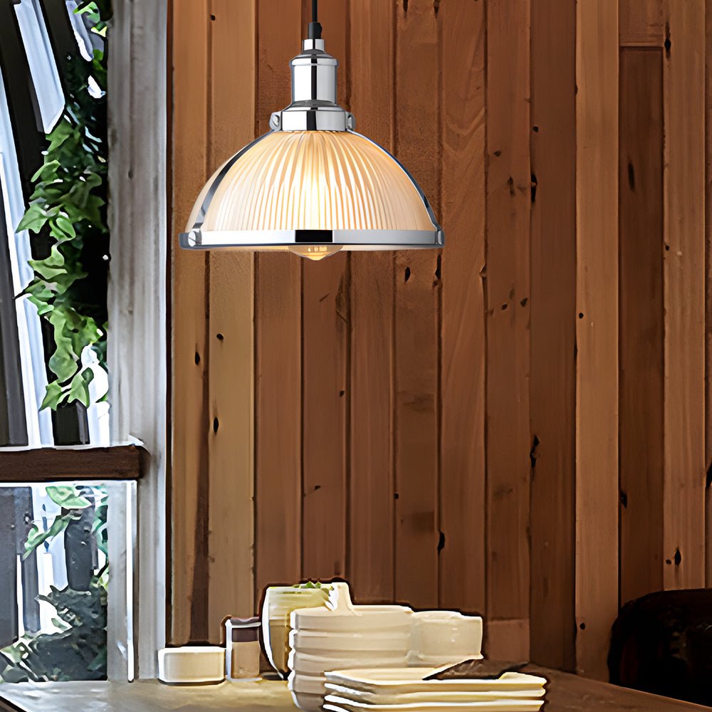 1 - Light Striped Glass Shade Tungsten Wire 40W Pendant Lights