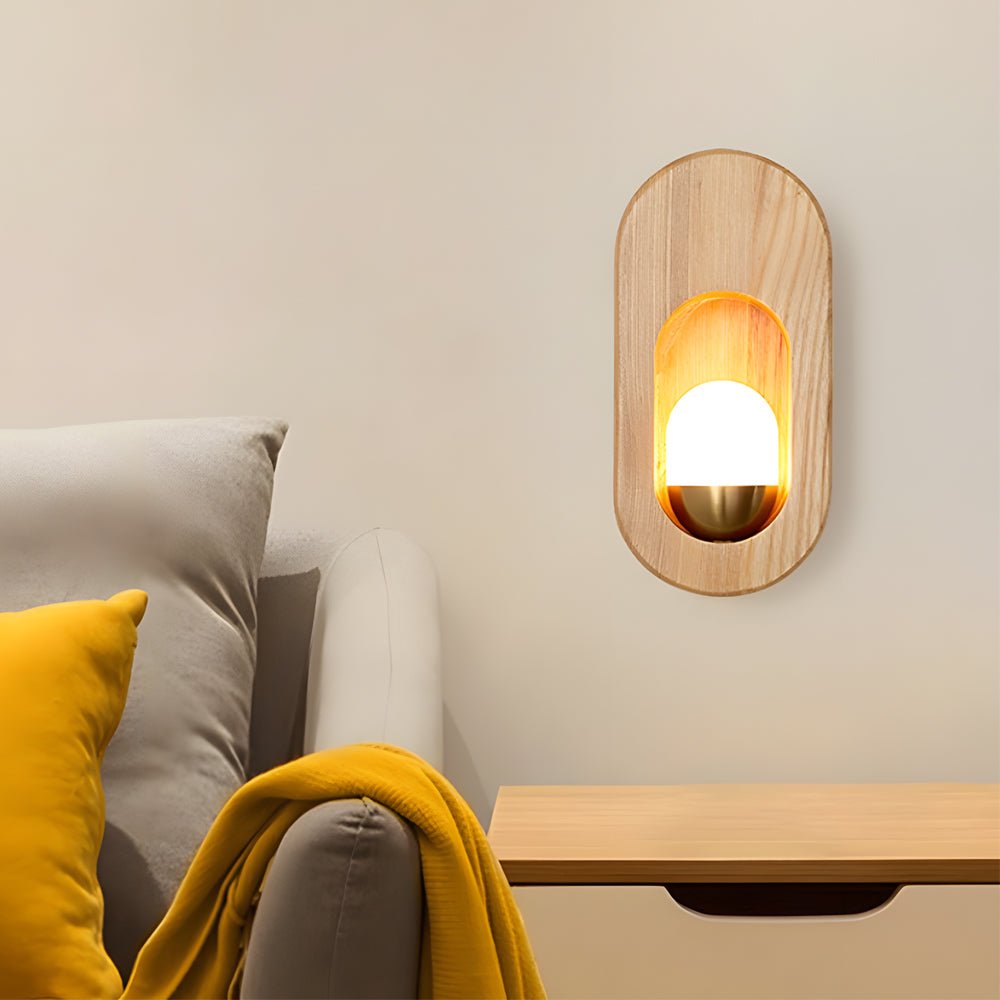 1 - Light Wood Oval Wall Sconce - Wood/Walnut
