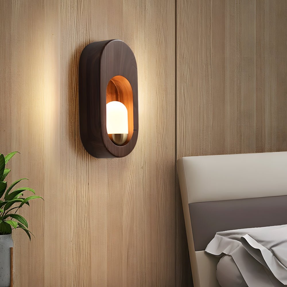 1 - Light Wood Oval Wall Sconce - Wood/Walnut