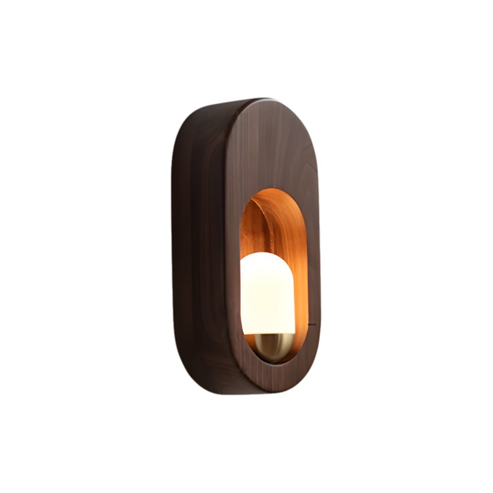 1 - Light Wood Oval Wall Sconce - Wood/Walnut