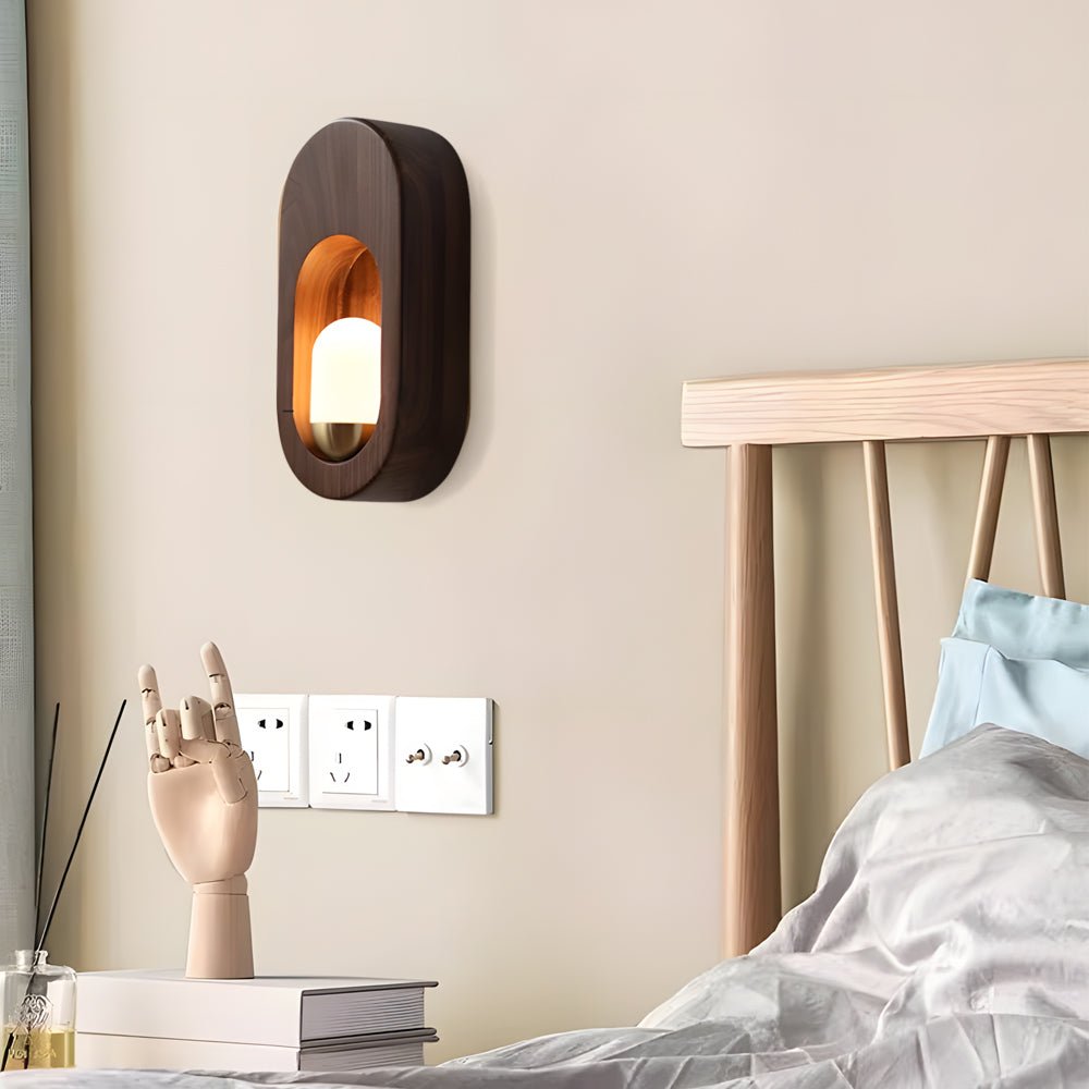 1 - Light Wood Oval Wall Sconce - Wood/Walnut