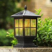 Traditional Square Waterproof LED Black Classic Solar Pillar Lights