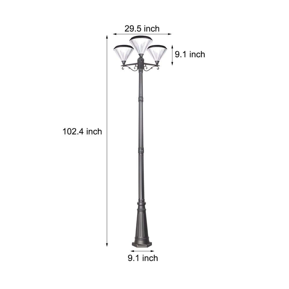 102 - Inch Black Outdoor Street Light with 3 - Light Post Lamp and Pole