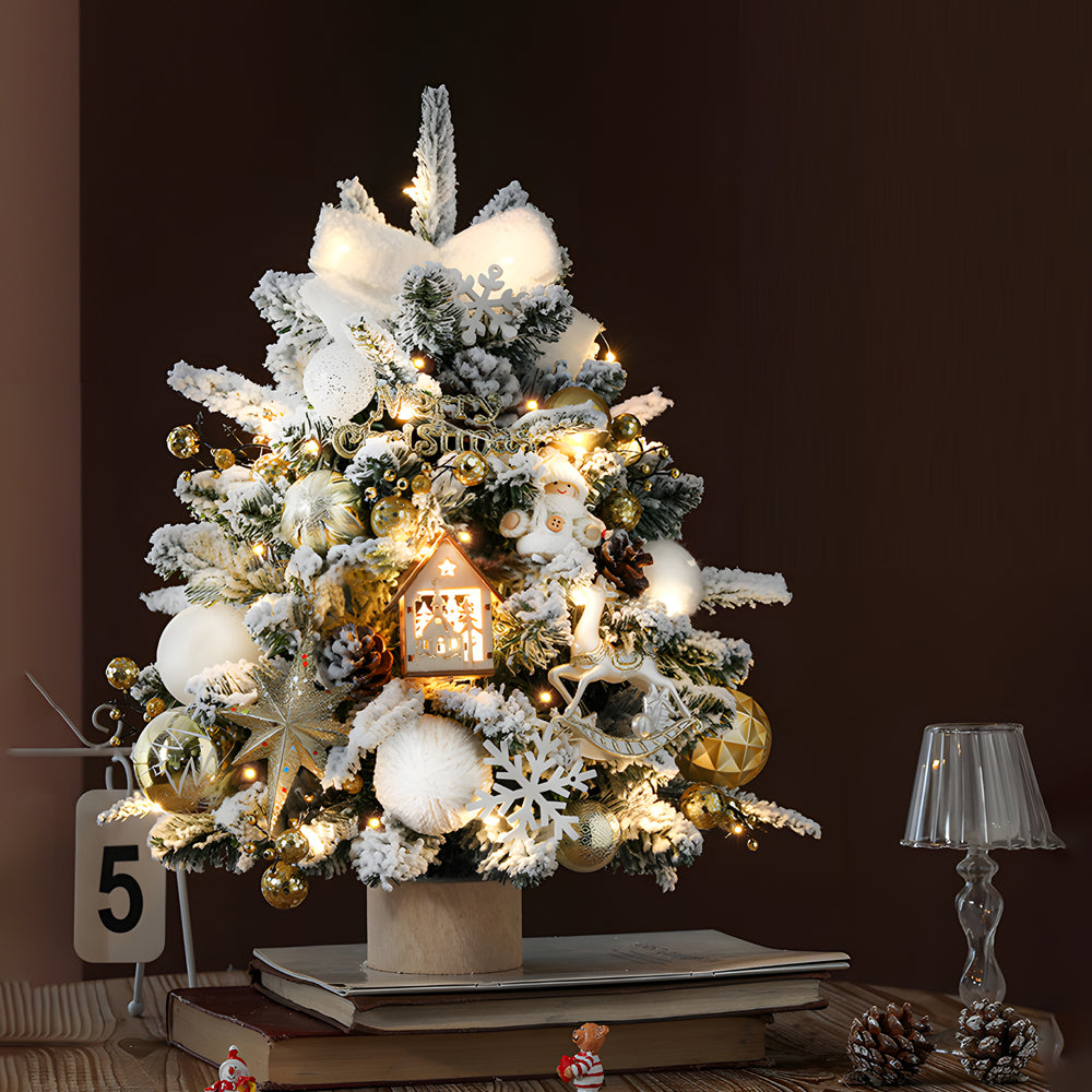 Luxury Ins Decorative Ornaments Falling Snow Christmas Tree with String Lights