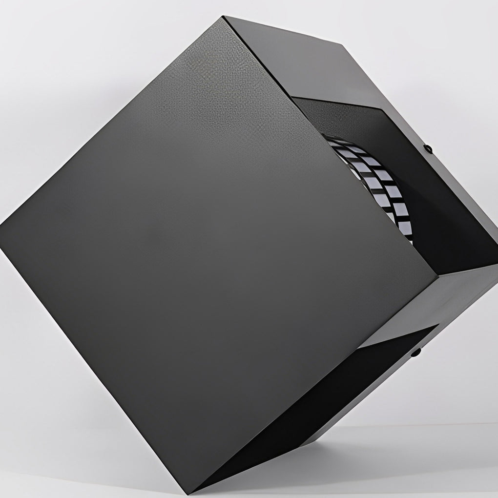 Four-Panel Cylinder Lantern LED Black Waterproof Outdoor Light with Lattice Pattern